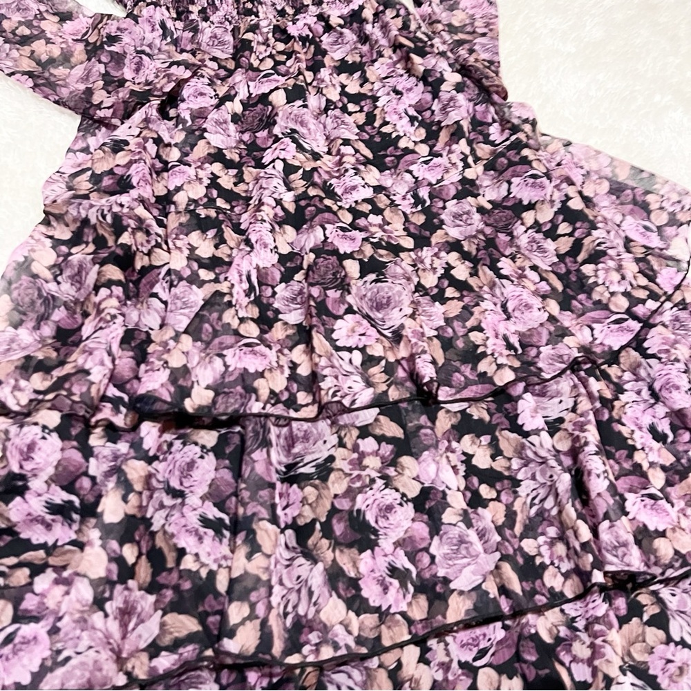Lucy Paris Bristol Maxi Dress Purple Dark Floral V-neck Tiered Ruffled - Picture 7 of 15